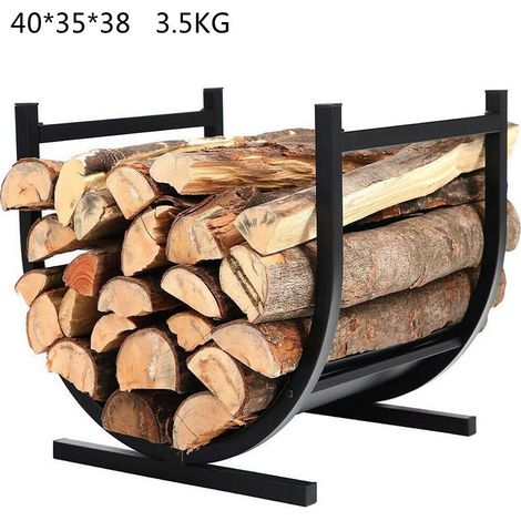 Range Bûche en Forme de U de Sécurité Porte Bûche en Métal pour Cheminée Intérieur Extérieur Support à Bois Base Stable Noir (1/4)