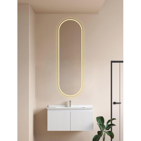 Saniclass Shine - Armoire à miroir - 45x140x14 cm - ovale - éclairage LED indirect - chauffage du miroir - noir (1/4)