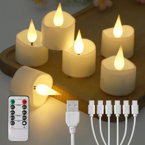 12 wiederaufladbare helle und warm blinkende flammenlose LED-Teelichter mit Kerzenfernbedienung 1 10-Tasten-Fernbedienung 2 Ladekabel für je 6 6 (1/4)