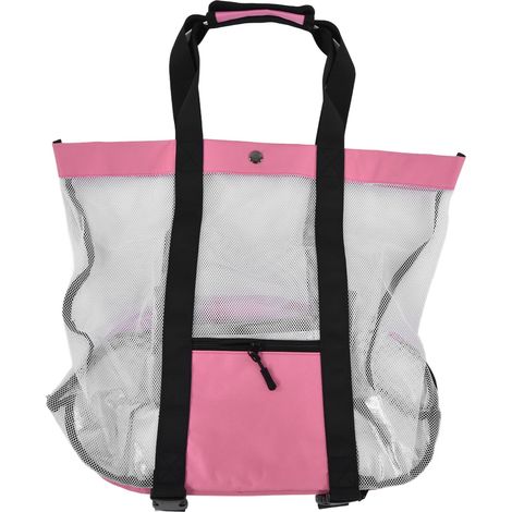 Sacs de plage en coton mesh, grands sacs fourre-tout de rangement pour la plage, les pique-niques, les barbecues et le camping, roses (1/5)