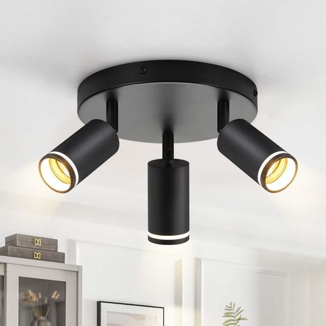 GBLY LED Deckenstrahler Schwarz Deckenleuchte: Modern Flurlampe GU10 Spots Deckenlampe 3 Flammig Schwenkbar Wandstrahler Rund Innen Metall Deckenspots für Flur Küche Wohnzimmer, Ohne Leuchtmittel