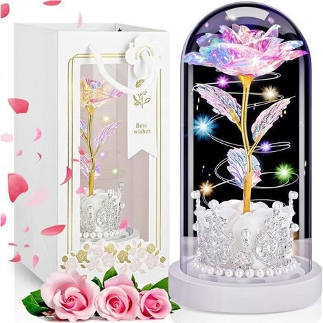 Rose éternelle dans un dôme en PVC,fleurs artificielles préservées pour sa femme, grand-mère, femme, fête des mères, anniversaire (1/5)