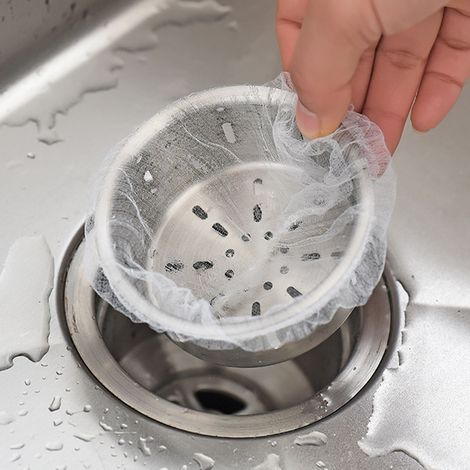 Lot de 100 sacs poubelle passoire pour évier de cuisine : efficaces, pratiques et faciles à utiliser, ces sacs en filet filtrants jetables sont parfaits pour la maison. (1/5)