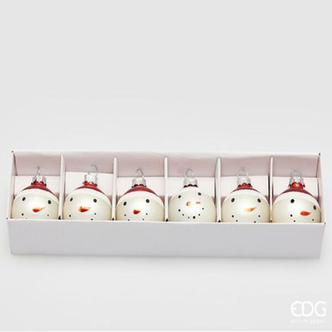EDG, CONFEZIONE 6 PALLINE DI NATALE PUPAZZO NEVE, Ø4CM, NATALE, DECORAZIONI DI NATALE