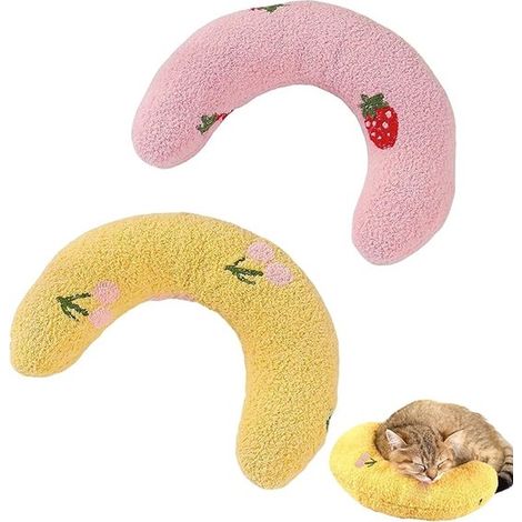 Ensemble de deux coussins apaisants pour chats - contenant de la valériane et de l'herbe à chat - jaunes et roses (1/5)