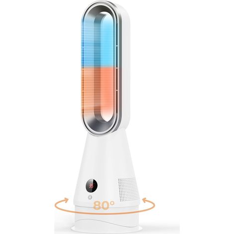 Ventilateur tour sans pales - 60 cm - Refroidissement et chauffage - 1300 W/30 W - Télécommande - 9 vitesses/Minuterie, Blanc (1/5)