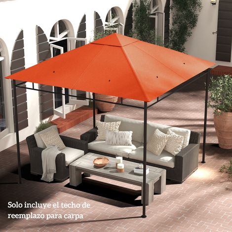 Tetto di ricambio Outsunny 300x300 cm per gazebo da giardino, copertura di ricambio per gazebo da esterno con 8 fori di drenaggio e ventilazione, arancione
