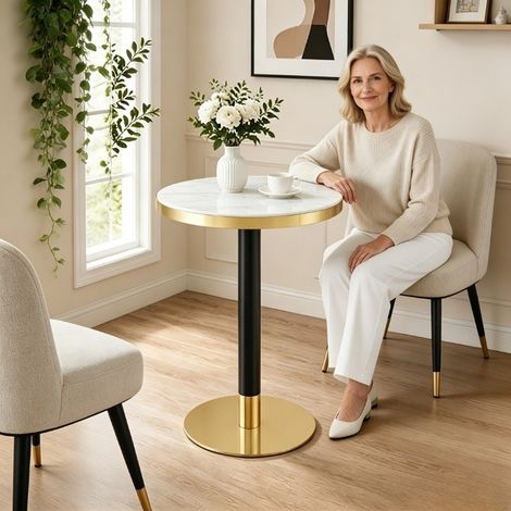 DESMIU Table basse Ronde avec 1 plateau, style moderne, pour salon et chambre, en MDF et métal, blanche, Ø 60 cm (1/3)