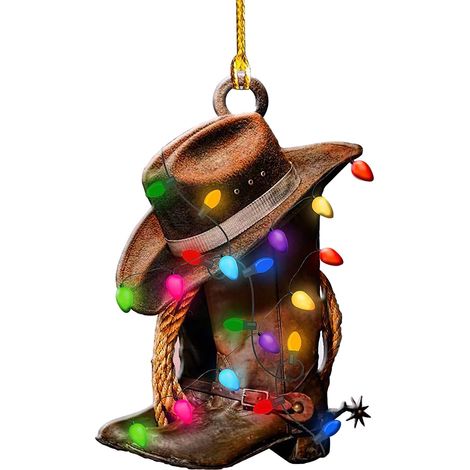 Ornement De Noël En Bois - Thème Cowboy Occidental - Décoration Rustique Pour Arbre De Noël Porte Fenêtre Ou Extérieur - Lot De 1