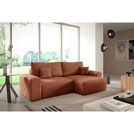 Ecksofa Schlafsofa Sofa ARONA XS in Stoff Centaur Rostbraun Ottomane Rechts