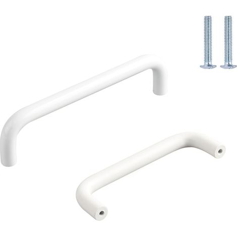 Lot de 2 Poignee Meuble Blanc,Ø10mm Poignée de Meuble Boutons de portes Cuisine Blanc Poignées Placard Tiroir, Entraxe 96mm (1/4)