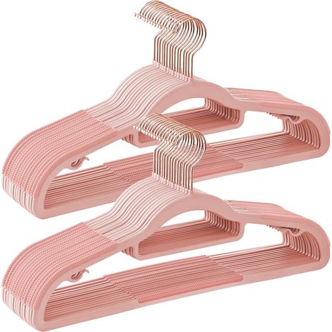 SONGMICS Grucce 30 Pezzi, Grucce Appendiabiti in Plastica, Antiscivolo, Salvaspazio, Spesso 0,5 cm, Largo 42 cm, Gancio Girevole a 360° Color Oro Rosa, Rosa Chiaro e Rosa CRP020PK01 (1/5)