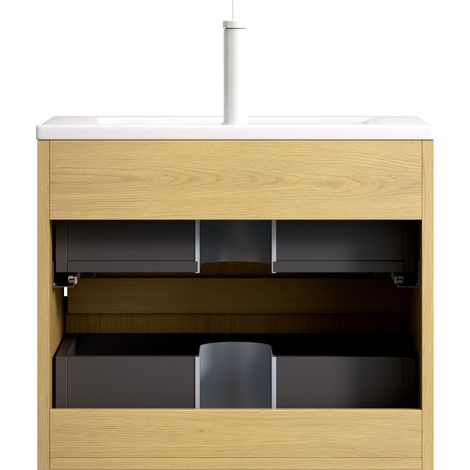 Mobile bagno sospeso 61 cm con lavabo in ceramica bianco e 2 cassetti (1/5)