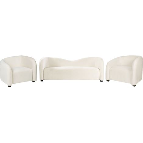 Ensemble de Salon Moderne en Velours Canapé et Fauteuil Rembourré Dossier Incurvé Blanc Cassé Veltada (1/5)