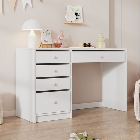 Scrivania per bambini 120x45x74 cm bianca con 5 cassetti salvaspazio – MEUBLIV (1/5)