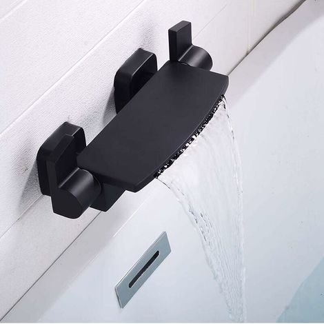 Lntyq Robinet de baignoire cascade noir Robinet de salle de bain mural avec douchette à main Robinet mitigeur de baignoire (1/5)