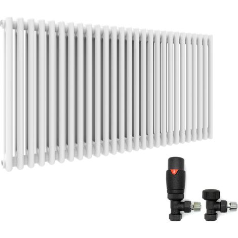 ELEGANT 600 x 1505 mm Traditional Column Radiators Horizontal Double Panel Cast Iron Central Heating Rads and Anthracite Thermostatic Radiator Valves (1/5)