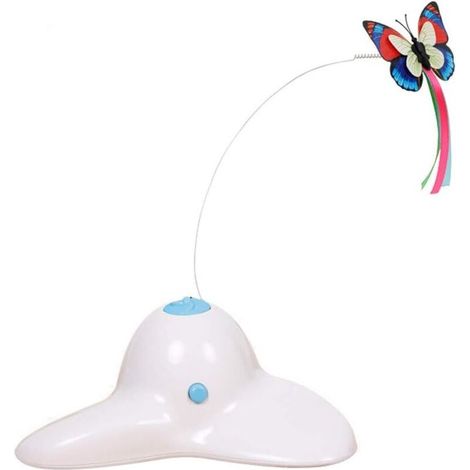 Jouet interactif pour chat, papillon rotatif électrique 360°, blanc crème – DELKEVIC (1/5)