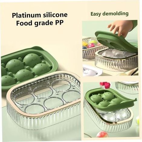 2 x moule à boules de glace en silicone avec glacière 6 boules de glace, avec gâchette de remplissage et sans danger pour les aliments (1/5)