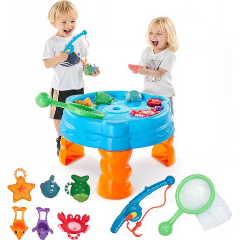 VEVOR Wassertisch, Spieltisch, Wasserspieltisch, Wasserspielset mit 9-teiligem Spielzeugzubehör, Sommer-Wasseraktivitätstisch mit Angelspielset für Jungen und Mädchen ab 3 Jahren