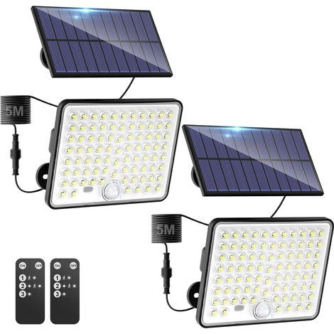 2 pièce Lampe Solaire Exterieur Detecteur de Mouvement,LED Convex Lenses Projecteur Solaire,3Mode 1800mAH Lumiere Solaire Exterieuré tanchéité IP65 Spot Extérieur pour Jardin Garage Cour (1/5)