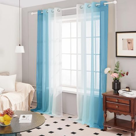 Set mit 2 transparenten Ösenvorhängen, 132 × 213 cm, Farbverlauf, für Mädchenzimmer, Wohnzimmer, Zuhause, Fenster, Balkon, Blau (1/4)