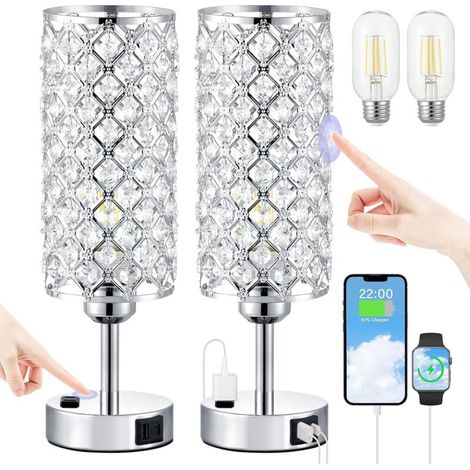Lustre en cristal - Deux ports USB, boutons de base, tricolore - Convient pour l'éclairage de la chambre et du salon - Lot de 2 (1/5)