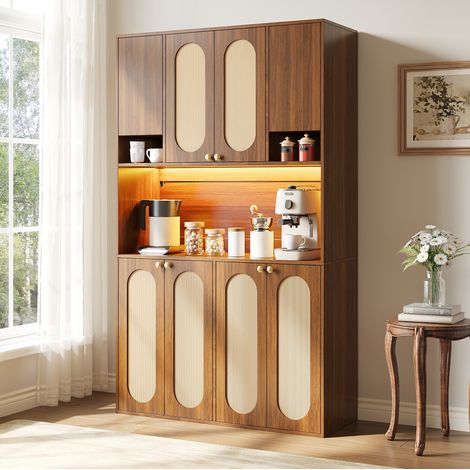 Credenza alta con LED e inserti in rattan 106 cm OKMYHOME (1/5)