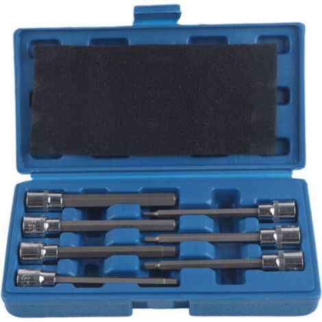 Extra Long Hex Socket Set, 7 Pieces, Repair Tool Kit, Drill Bits, 3, 4, 5, 6, 7, 8, 10mm (1/4)