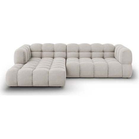 Canapé d'angle gauche modulable 4 places en velours beige clair (1/5)