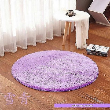 Tapis de bain antidérapant et absorbant rond à poils longs 60 cm de diamètre violet (1/3)