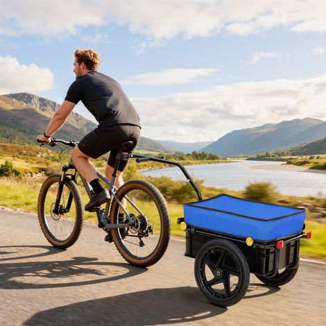 Bleu 144x59x80 cm - Remorque à vélo de 40 kg Housse en tissu Oxford doté de réflecteurs et cadre en acier