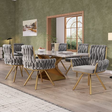 Juego de 6 sillas de comedor 63x63x87 cm en terciopelo gris, confort para salón – MEUBLIV (1/5)