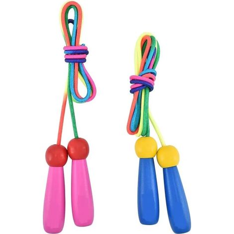 Corde à Sauter Enfant Adulte Paquet de 2 Corde à Sauter Réglable Poignée en Bois Antidérapantes Corde de Coton Colorée Jump Rope pour Garçon Fille Fitness Training Exercice Activités de Plein (1/4)