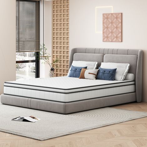 Matelas 140x190 cm à ressorts ensachés - 25cm de Hauteur - 9 zones de Confort Mousse - Modèle Moderne pour deux place (1/5)