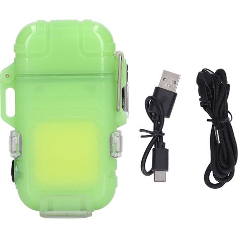 Briquet à arc étanche IP56, coupe-vent, rechargeable, double arc lumineux LED vert phosphorescent, portable multifonction (1/5)