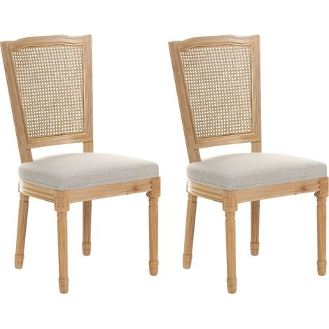 Set of 2 Dining Chairs Light Brown and Beige Fabric Upholstered Wooden Frame French Country Vintage Style with Viennesse Weave BONANZA (1/5)