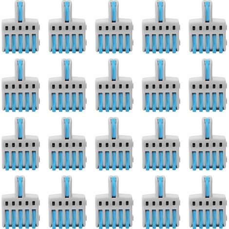 Connecteur rapide SPL 1 entrée 5 sorties, séparateur de type poussoir en cuivre et Terminal de fil en matériau PC (bleu), 20 pièces (1/5)
