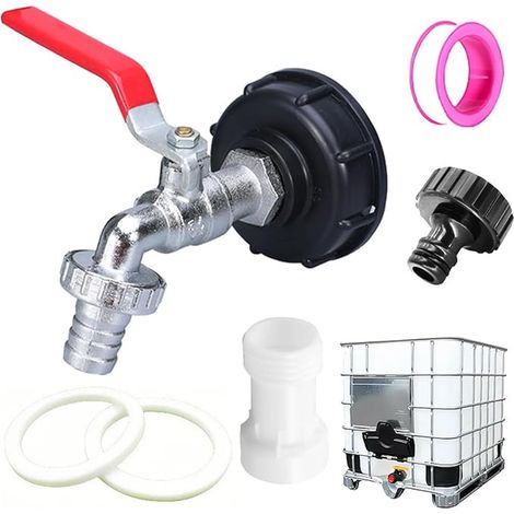 Robinet d'écoulement IBC avec rallonge de bec S60 x 6, filetage grossier, adaptateur 1000 l, avec raccord 3/4", réservoir, pour réservoir d'eau de pluie (1/5)