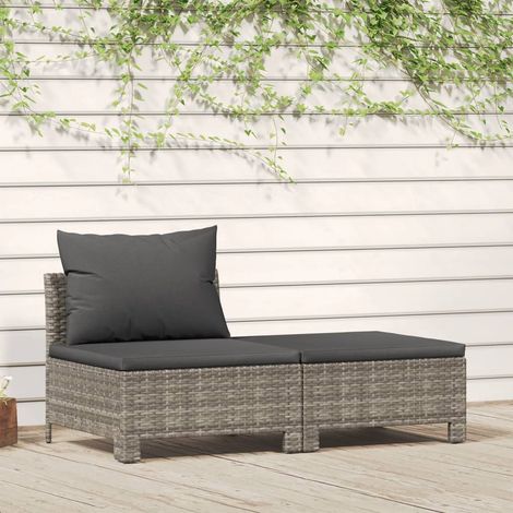 Salon de jardin 2 pcs - Ensemble Table et Chaise de Jardin - avec coussins Gris Résine tressée BV737927 - BonneVie (1/5)