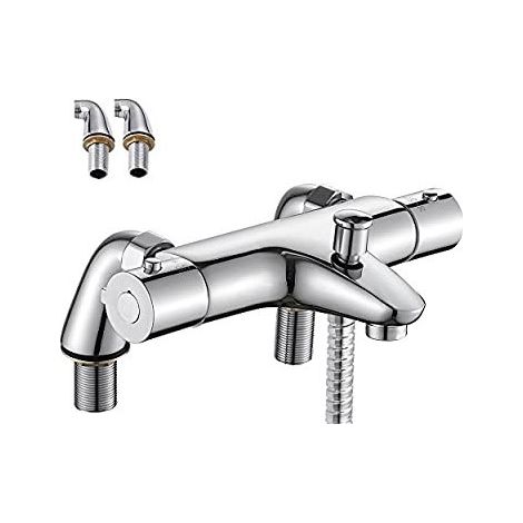Mitigeur thermostatique de bain Ikodm, robinet de douche thermostatique avec bouton de sécurité 38 °C, robinets de douche thermostatiques pour baignoire, laiton, anti-brûlure