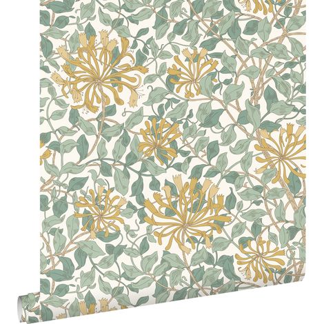 papier peint fleurs turquoise et jaune ocre - ESTAhome (1/5)