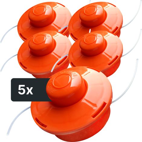 NEMAXX® Fadenkopf für Motorsense [FADENKOPF M10 GEWINDE] – Fadenspule Rasentrimmer Mähkopf – Trimmer Kopf Spule für Motorsense – Freischneider Spule Rasentrimmerkopf – Mähfadenkopf – Orange (5 Stück)