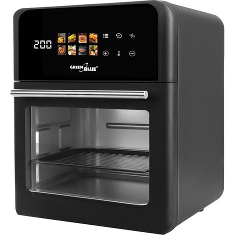 GreenBlue GB950 - Friggitrice senza olio Air Fryer 10 l, 1800 W, finestra a vista, 8 programmi, 70-200 °C, timer da 60 minuti, pannello touch LED, accessori: cestello, ciotole, nero (1/5)