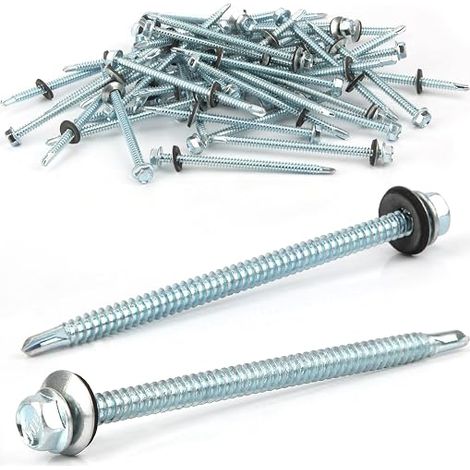 vis autotaraudeuses de 6,3 x 100 mm avec joint, vis de toit avec rondelle d'étanchéité (argent) (1/5)