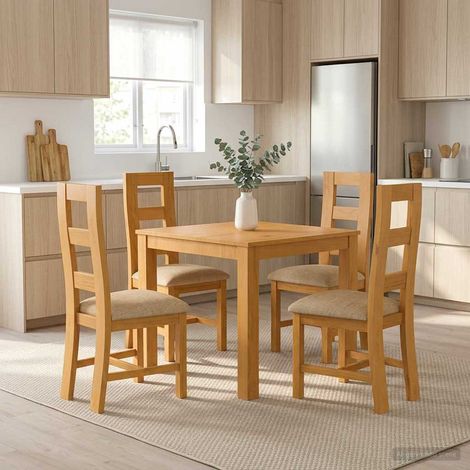 vidaXL Ensemble de salle à manger 5 pc Beige Bois de chêne massif (1/5)