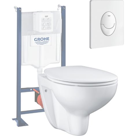 Grohe Pack Inodoro suspendido sin borde Bau Ceramic + asiento + placa blanca + estructura Grohe (1/5)