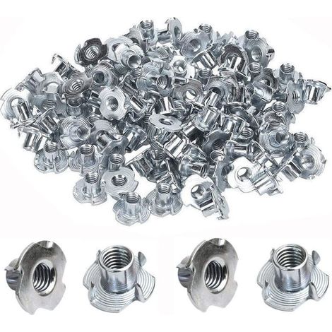 Paquete de 100 tuercas en T de acero al carbono M8 para patas de muebles de madera (10 mm) para la fijación de piezas fabricadas. (1/5)