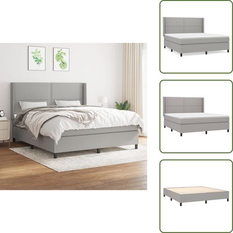 Sommier à lattes de lit avec matelas Gris clair 180x200cm Tissu - Lit Double - Lit Tapissier - Literie - Matelas À Ressorts Ensachés - Tête De Lit Ajustable (1/5)