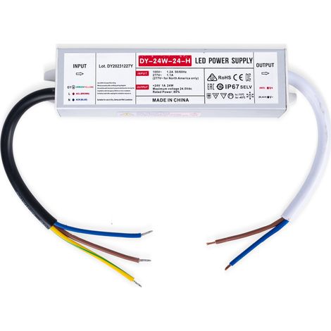 Alimentation LED 24V étanche 24W extra-plate - 1.0A - IP67 (1/4)
